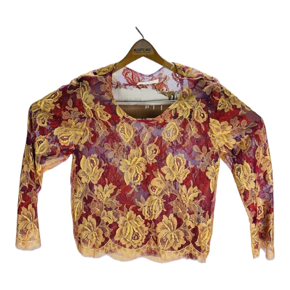 NWOT LOYD/FORD Orange Red Purple Floral Seethrough Rayon L/S Womens Size 6